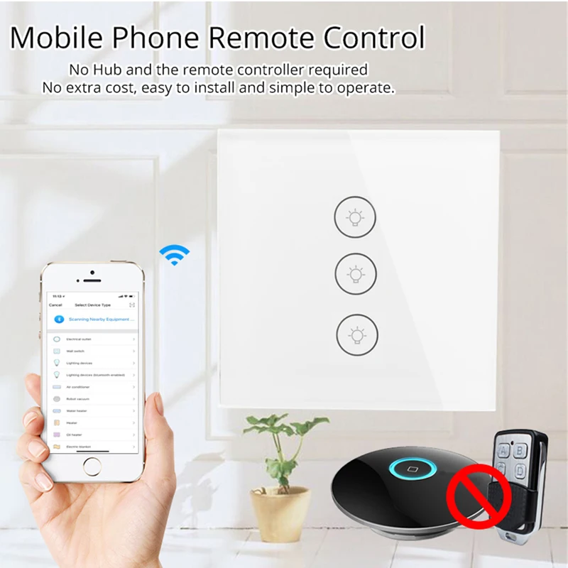 EU/UKWIFI Smart APP Wireless Remote Light Wall Switch 3 gang 1way Crystal Glass Panel Works With Tu ya /Alexa/Google Home | Обустройство