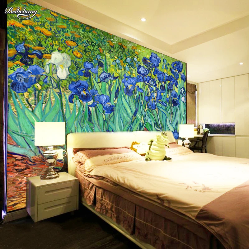 

beibehang papel de parede para quarto hotel mural painting abstract wallpaper HD West Van Gogh orchid wallpaper mural