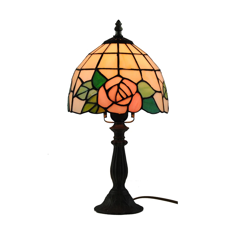8 &quotЕвропейский Тиффани Роза шаблон настольная лампа ретро витражное стекло