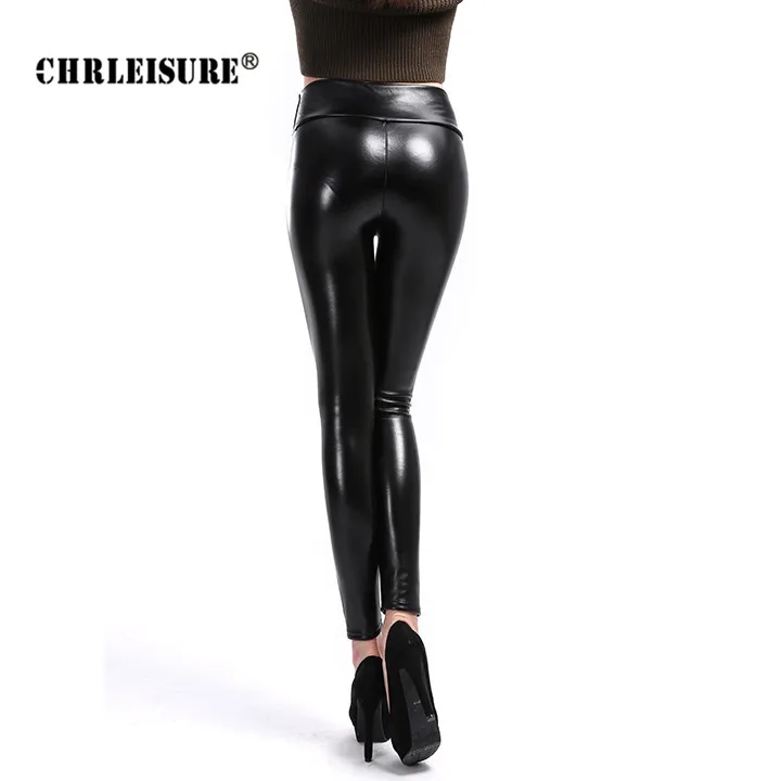 CHRLEISURE, плюс Талия, черные женские спортивные штаны, теплые кожаные штаны для йоги, женские Уникальные леггинсы для фитнеса, колготки для йоги, контроль живота