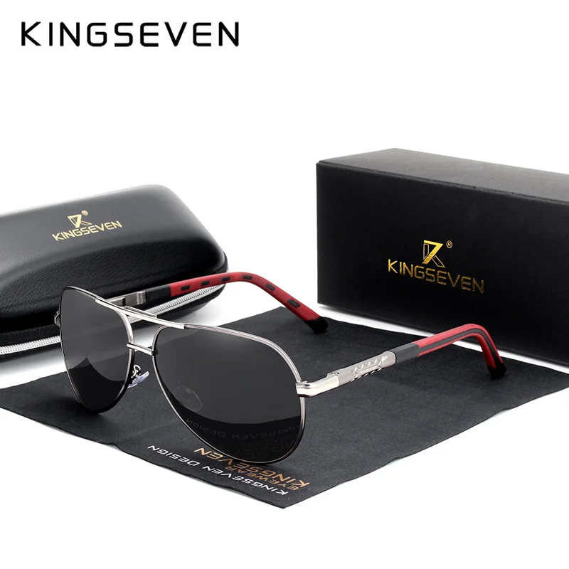 Мужские зеркальные очки KINGSEVEN черные солнцезащитные с поляризационными стеклами