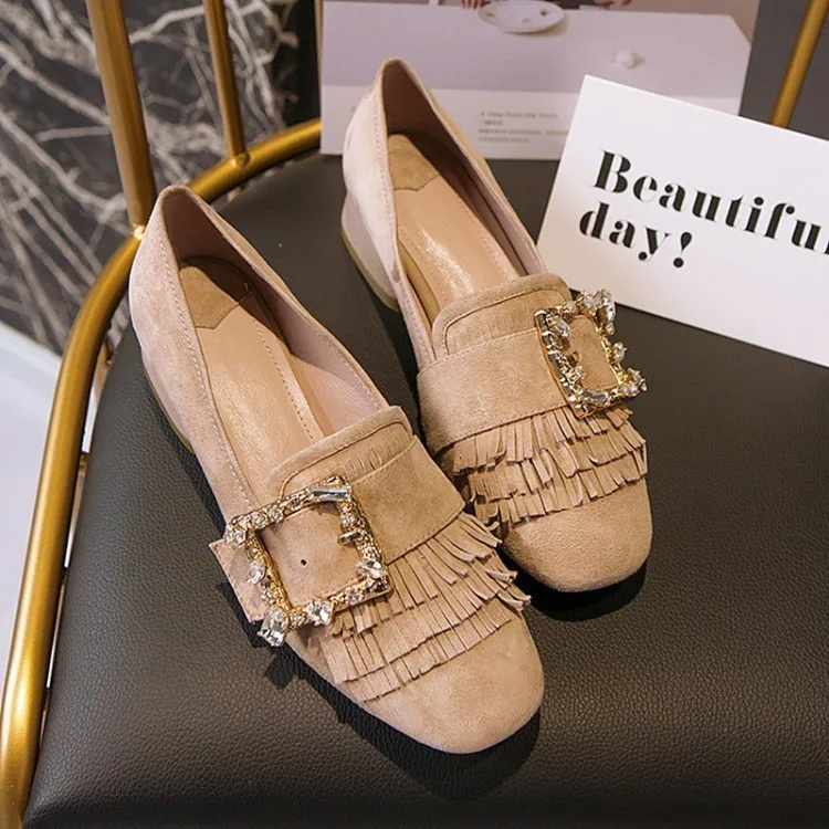 2017New Прибытие Весна Замши Женщин Мелкие Одиночные Обувь Кристалл Украшенные
