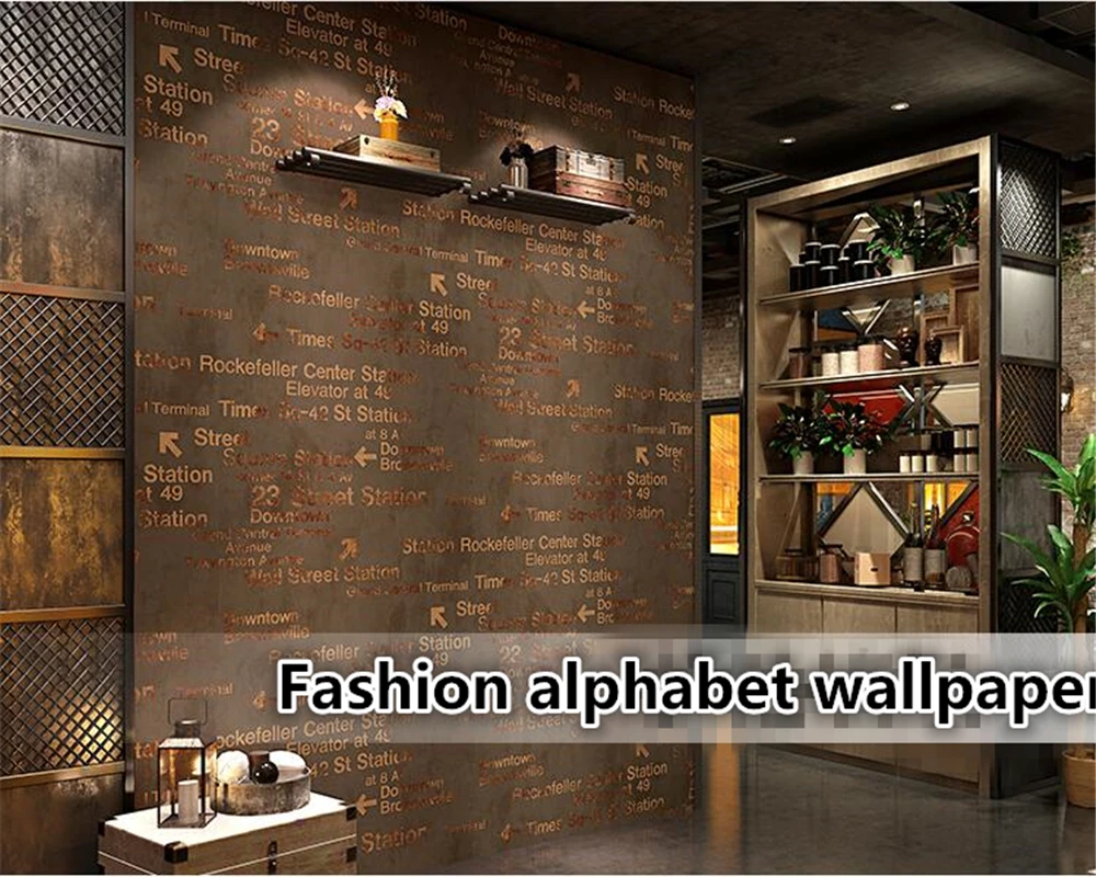 

beibehang 3d wallpaper Letter nostalgic black home decoration coffee clothing store wallpaper roll wallpaper home decoration