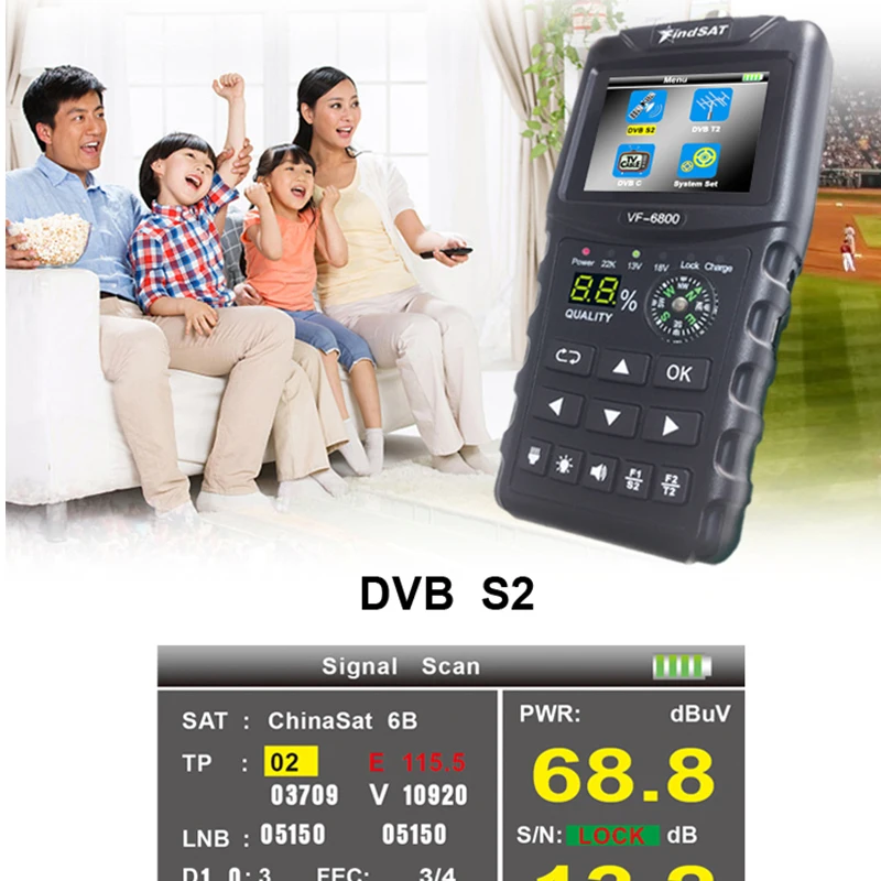 VF-6800 спутниковый Finder метр Dvb-t2/DVB S2/DVB C Combo сидел Finder Dvb t2 спутниковый ресивер Satfinder 2," Цвет ЖК-дисплей Экран