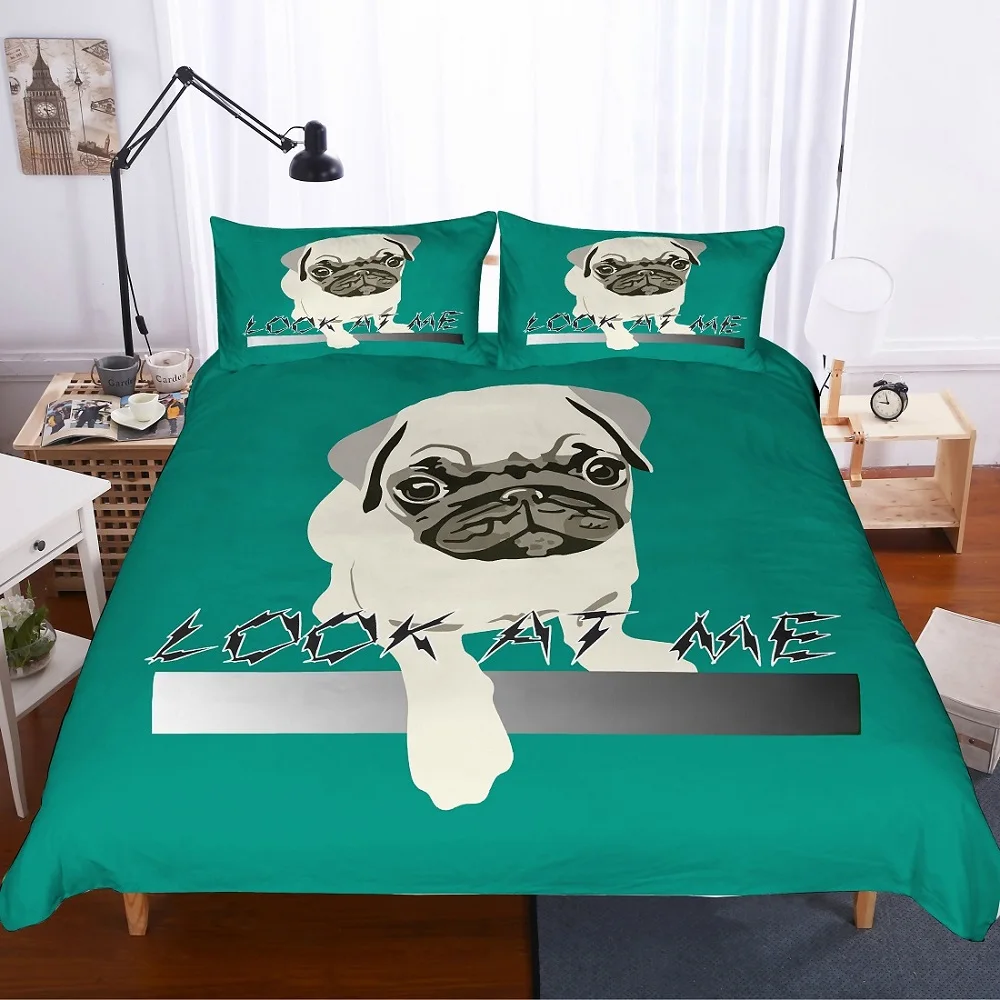 Набор пододеяльников с объемным рисунком мопса собаки смотрите на меня зеленый