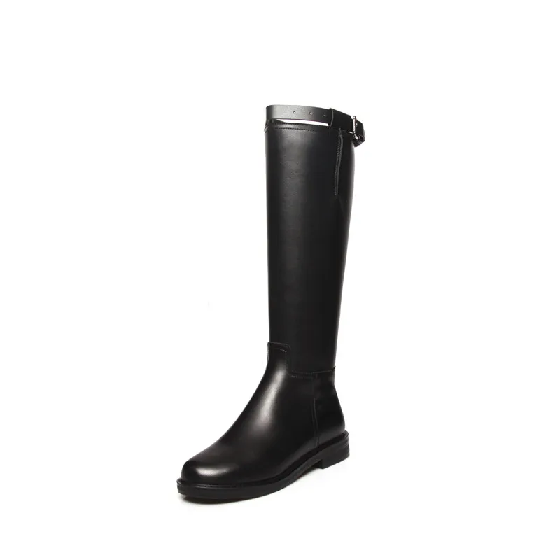 black 3cm with fur MoonMeek/большие размеры 34-42; сапоги из искусственной кожи и натуральной кожи; женские сапоги до колена с круглым носком; сезон осень-зима; черные женские сапоги на молнии; Новинка года - Цвет: black 3cm with fur