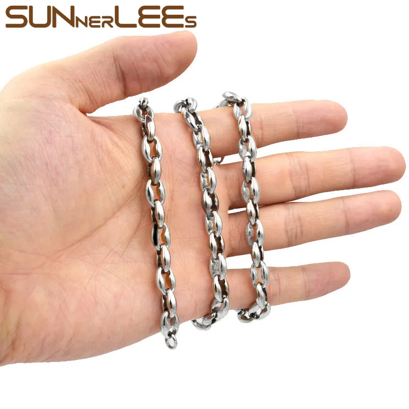SUNNERLEES модные украшения 8 мм Мужские Женские кофейные бобы звено цепи из нержавеющей стали ожерелье SC45 N