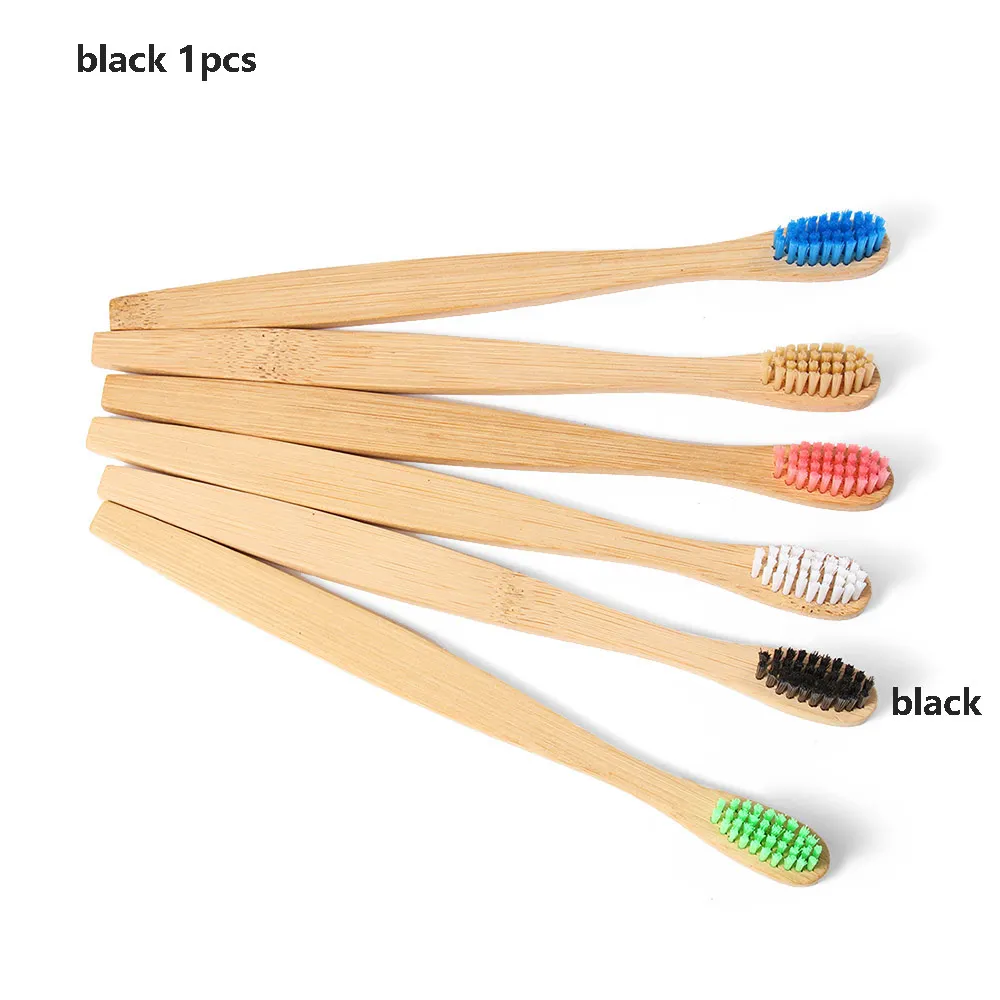 1pc black 1 шт. для взрослых Мягкая средняя зубная щетка "Радуга" унисекс щетина бамбуковая деревянная ручка экологичный материал зубная щетка гигиена полости рта - Цвет: 1pc black