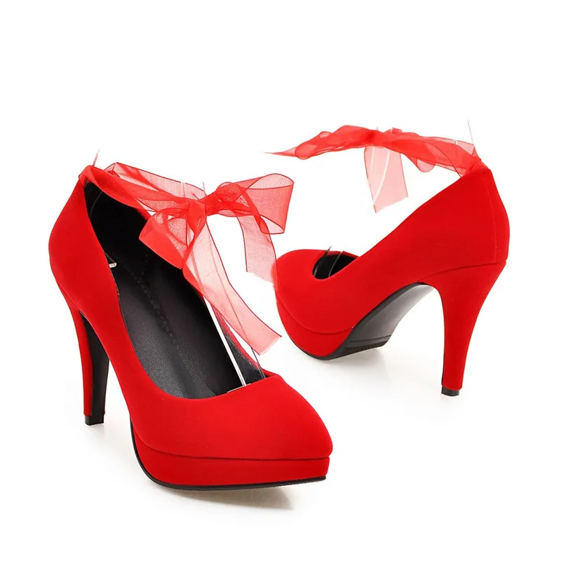 high-heeled Single shoes large size Thin Heels Big Female Soild PU Slip |