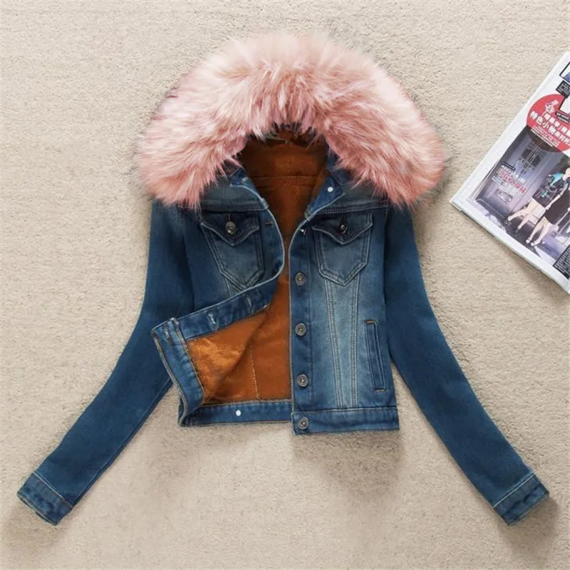 215Medium blue 4 Сезон осень-зима, джинсовая куртка женская одежда Корейский плюс бархатная короткая джинсовая куртка верхняя одежда тонкий плюс размер женское базовое пальто K896 - Цвет: 215Medium blue 4