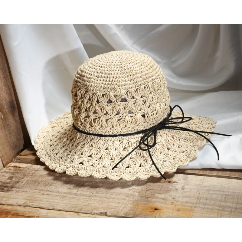 Hand-woven straw hat ladies summer travel sunscreen beach visor UV protection collapsible sun | Аксессуары для одежды