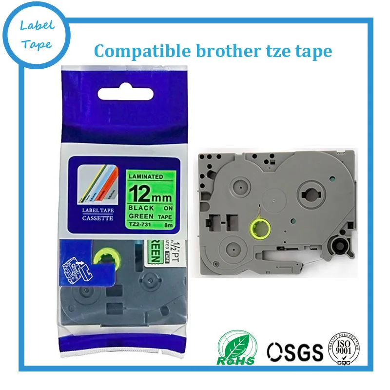 

brother tze 731 TZe731 TZ731 TZ 731 ptouch label tape 12mm black on green