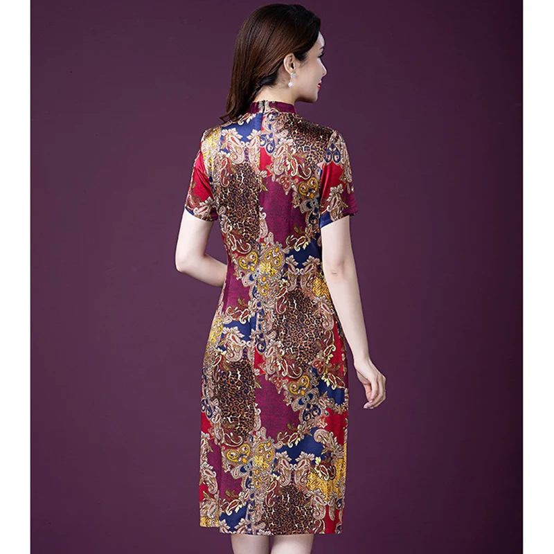 5XL Plus Size Dresses Women Imitate Real Silk Dress Fashion Mother Summer Print Party Vestidos Elegant High Quality W985 | Женская