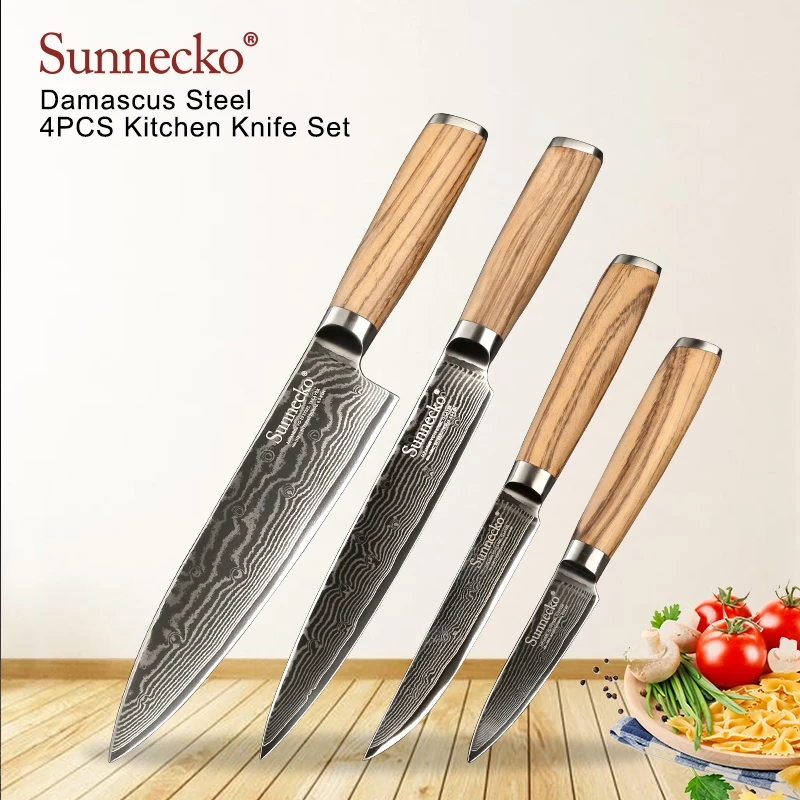 SUNNECKO 4 шт. Кухня ножи набор Очистка нарезка поварской нож дамасская сталь