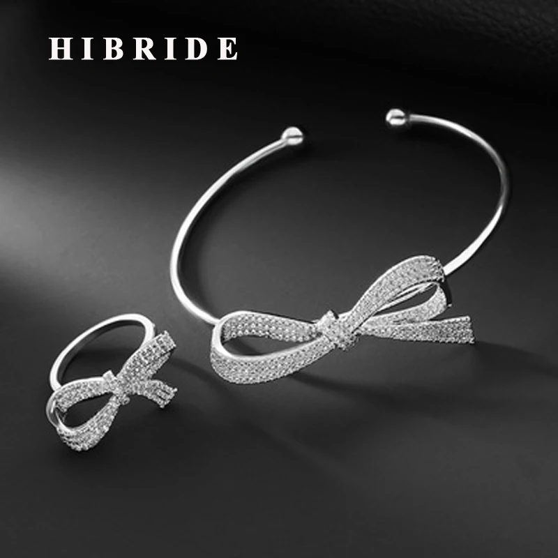 Роскошный женский Браслет манжета и браслеты HIBRIDE с микрофианитами в форме банта