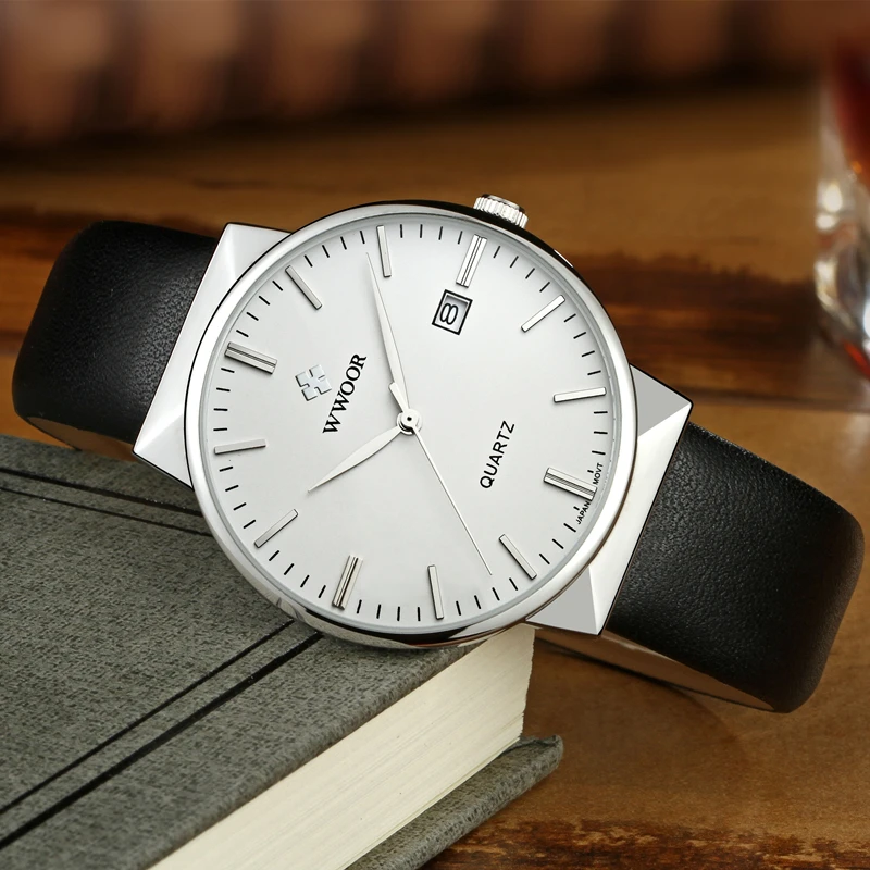 WWOOR Top Brand Watch Men Casual Quartz Date Fashion Creative Leather Waterproof Sport Wrist Relogio Masculino | Наручные часы