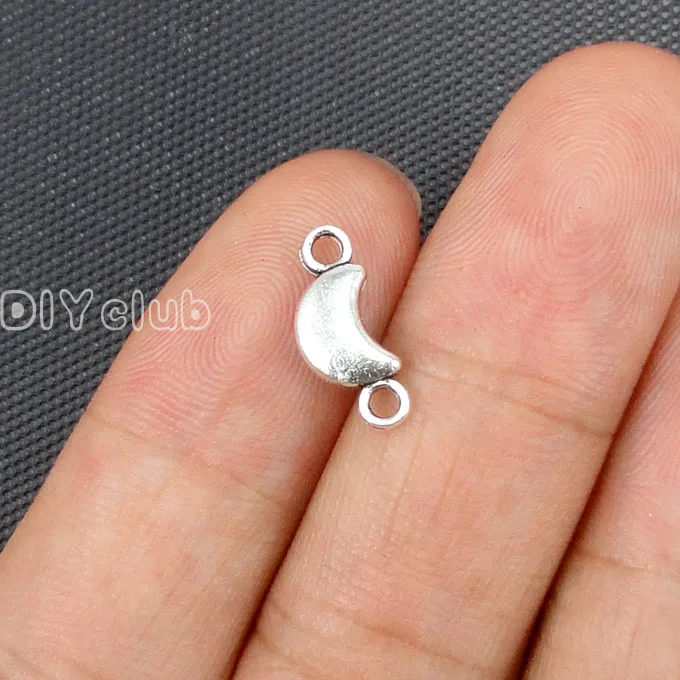 

150pcs- Antique Silver 2 Sided Moon Connector Charms 14x6mm