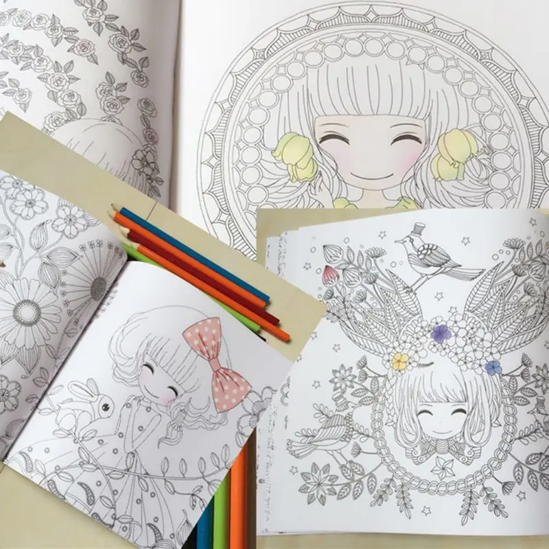 Книжка раскраска для девочек детская в старинном стиле с граффити праздничный