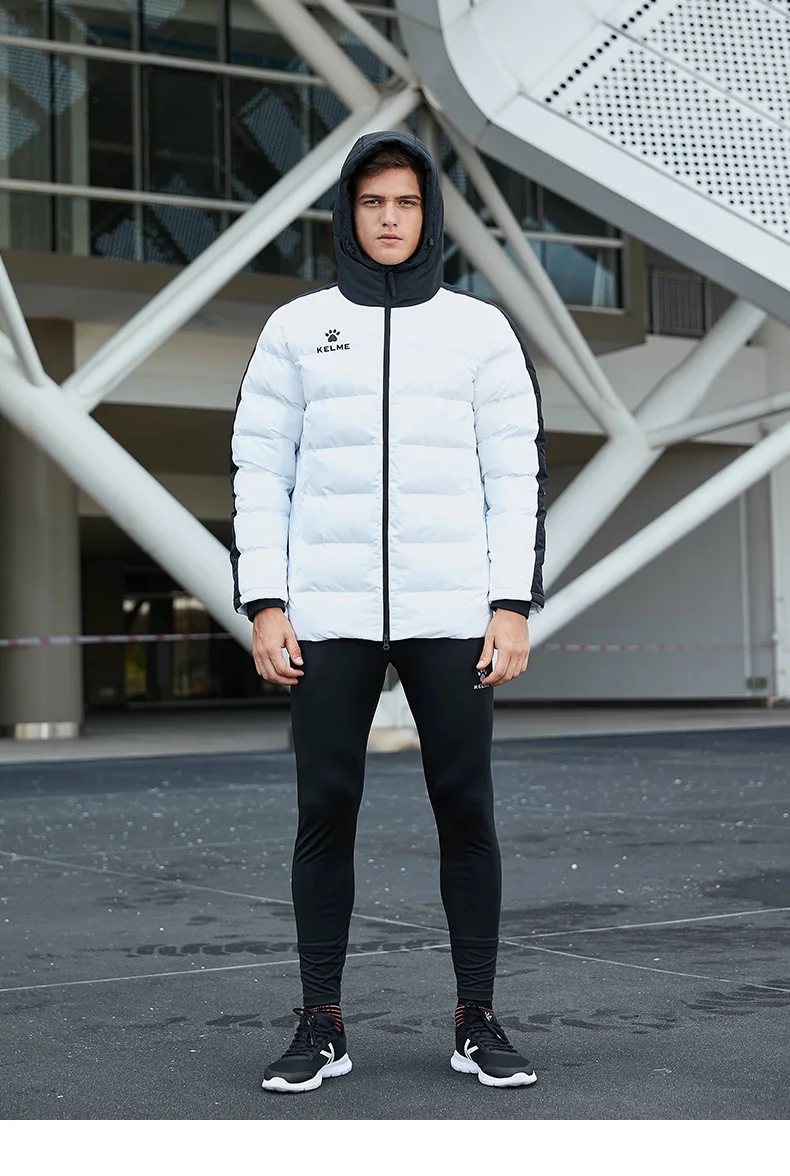 KELME мужская футбольная тренировочная куртка с капюшоном, зимнее теплое пальто, спортивная куртка для тренировок, бега, футбола, 3881405
