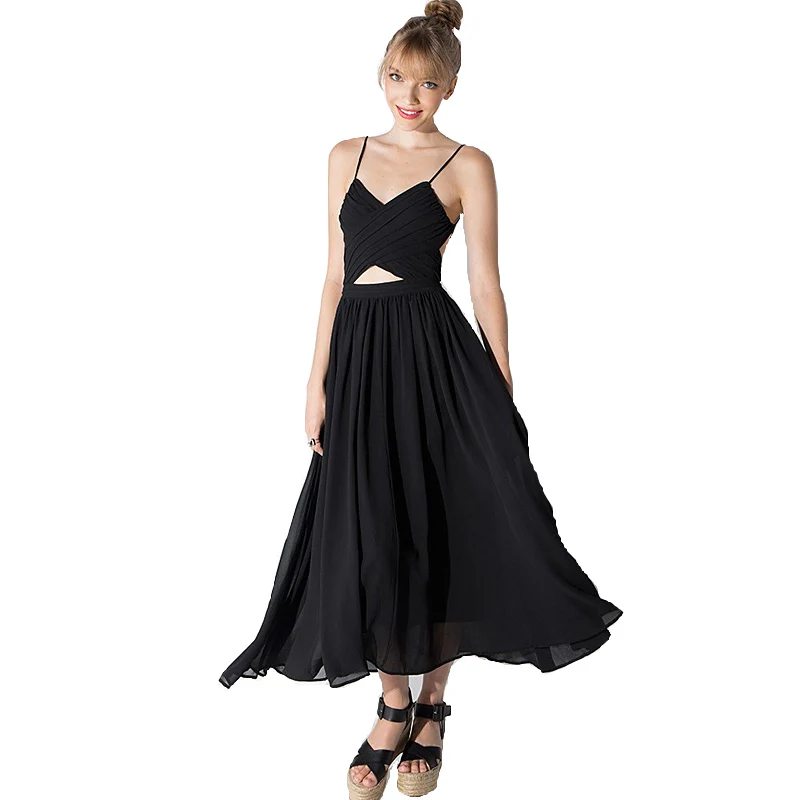 Summer dress women black sexy backless strap long dresses ladies sleeveless chiffon high waist slim thin female ZD2151 | Женская одежда