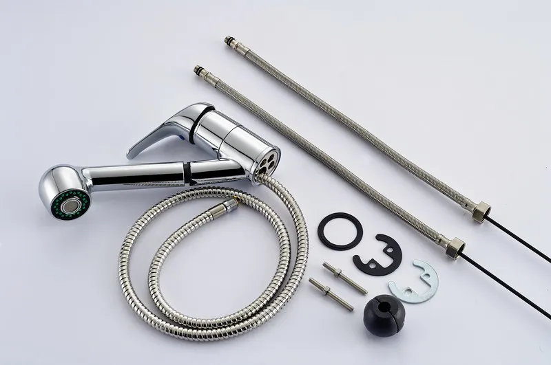 Contemporary Style Brass Chrome Plated Pull out Kitchen Mixer Tap Single Handle Deck Mounted Kitchen Faucet MK2908