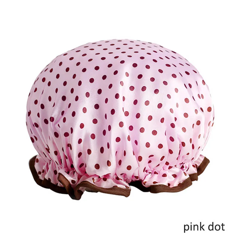pink dot 1 шт., шапочка для ванной, водонепроницаемая, для душа, покрытие для волос, толстая шапочка для душа, s, двойной слой, для ванной, для женщин, принадлежности, эластичная лента, шапка - Цвет: pink dot