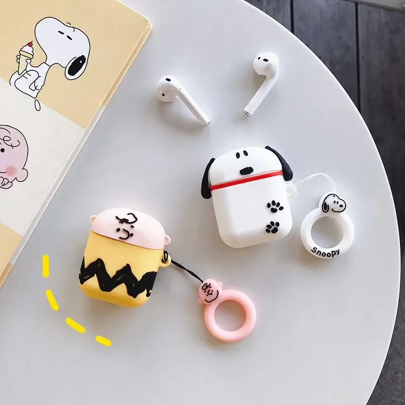 Для AirPods 1, 2 чехла, коричневые, с мультяшными забавными собачками, Bluetooth, беспроводные наушники, зарядное устройство, коробка, крышка для Apple Airpods, 2 пальца, ремешок