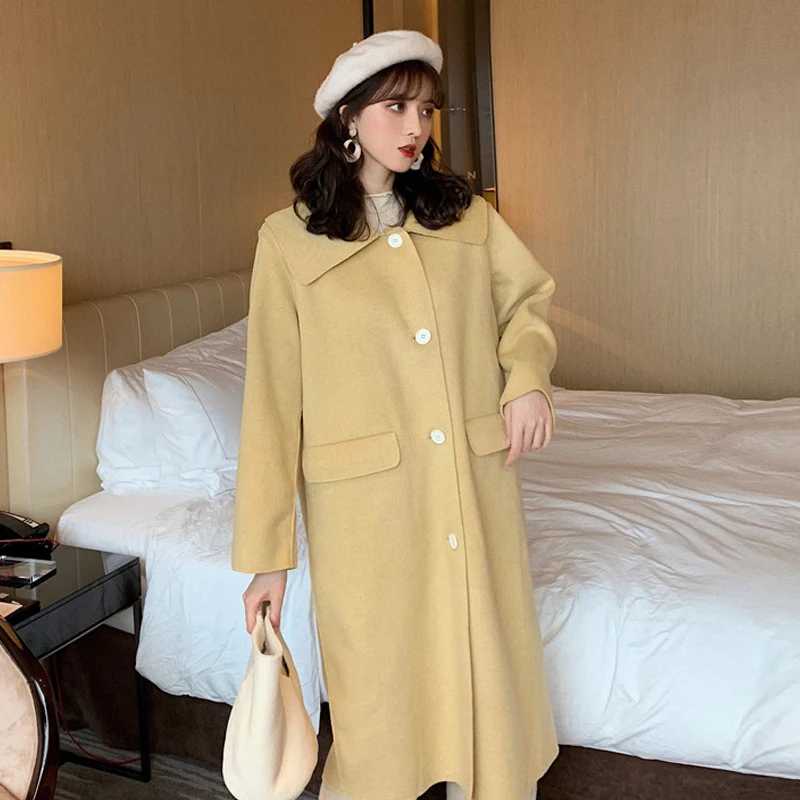 2019 Fall Winter Women Simple Cashmere look Maxi Long Robe Belted Coat Female Woolen Outerwear manteau femme abrigos mujer |