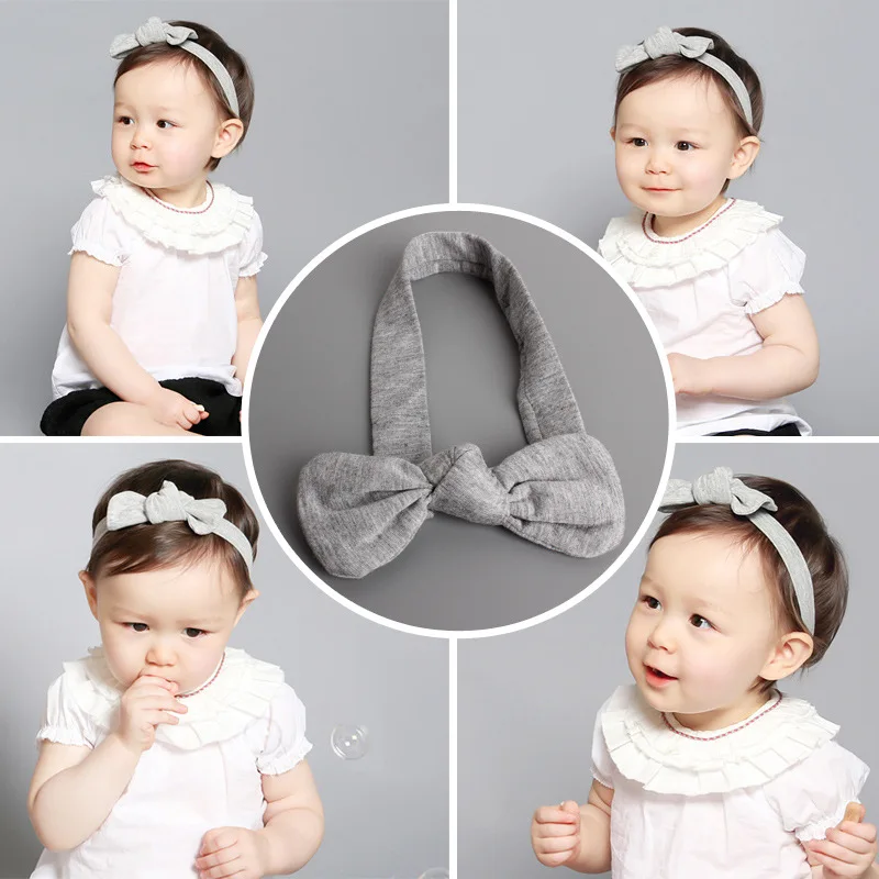 Новый Зимний хлопковый милый чистый серый бант с ушками кролика для детей