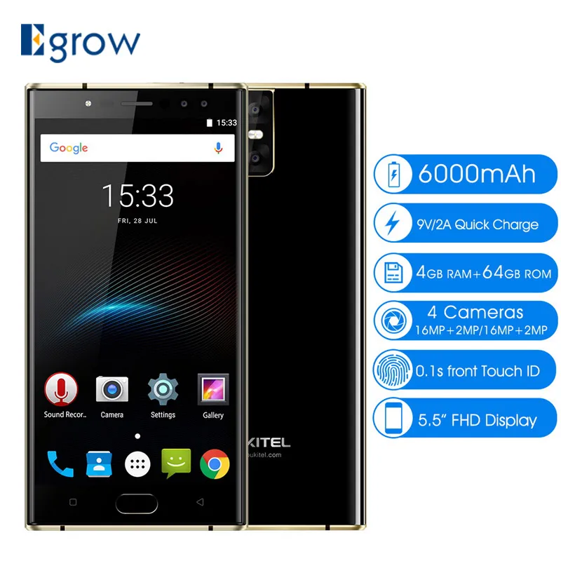 Oukitel K3 16MP + 2MP 4 камеры мобильного телефона MT6750T Octa Core GB 64 сотовые телефоны 5 дюйма 6000