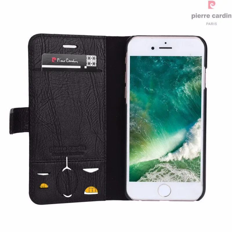 Бренд Pierre Cardin для Apple iPhone 8 7 Plus чехол для телефона из натуральной кожи Магнитный чехол-книжка с откидной подставкой Держатель для карт