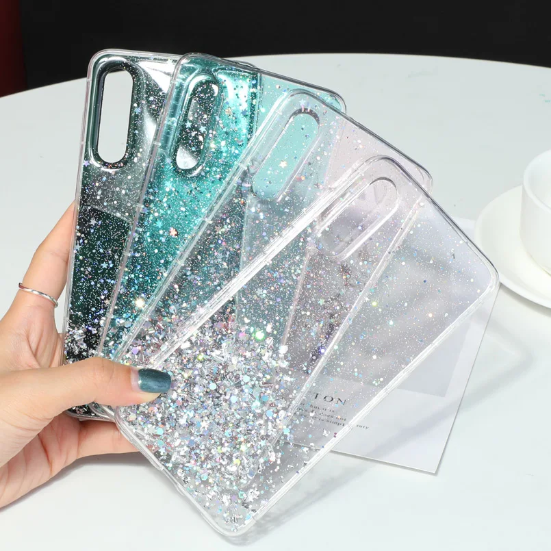 Роскошные Стразы с блестками чехол для Huawei P10 P20 P30 Lite Звезда прозрачная задняя Honor