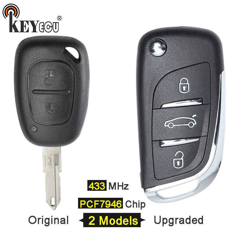 KEYECU 433MHz PCF7946 Chip 2 3 кнопочный оригинальный/обновленный флип строка для Renault Kango Master