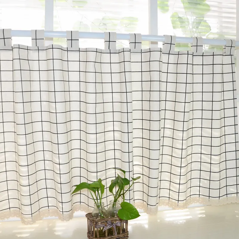 American Country Plaid Cotton Linen Curtain Fabric Bay Window Short Half Shading Bedroom Partition Kitchen ML27A | Дом и сад