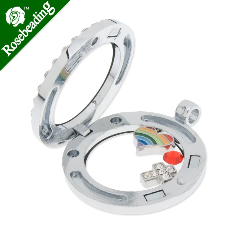 

30mm Rhodium Plated with crystals Charm/Floating Lockets,glass locket,memory Locket,Locket necklace,sold 5pcs/lot-C2973