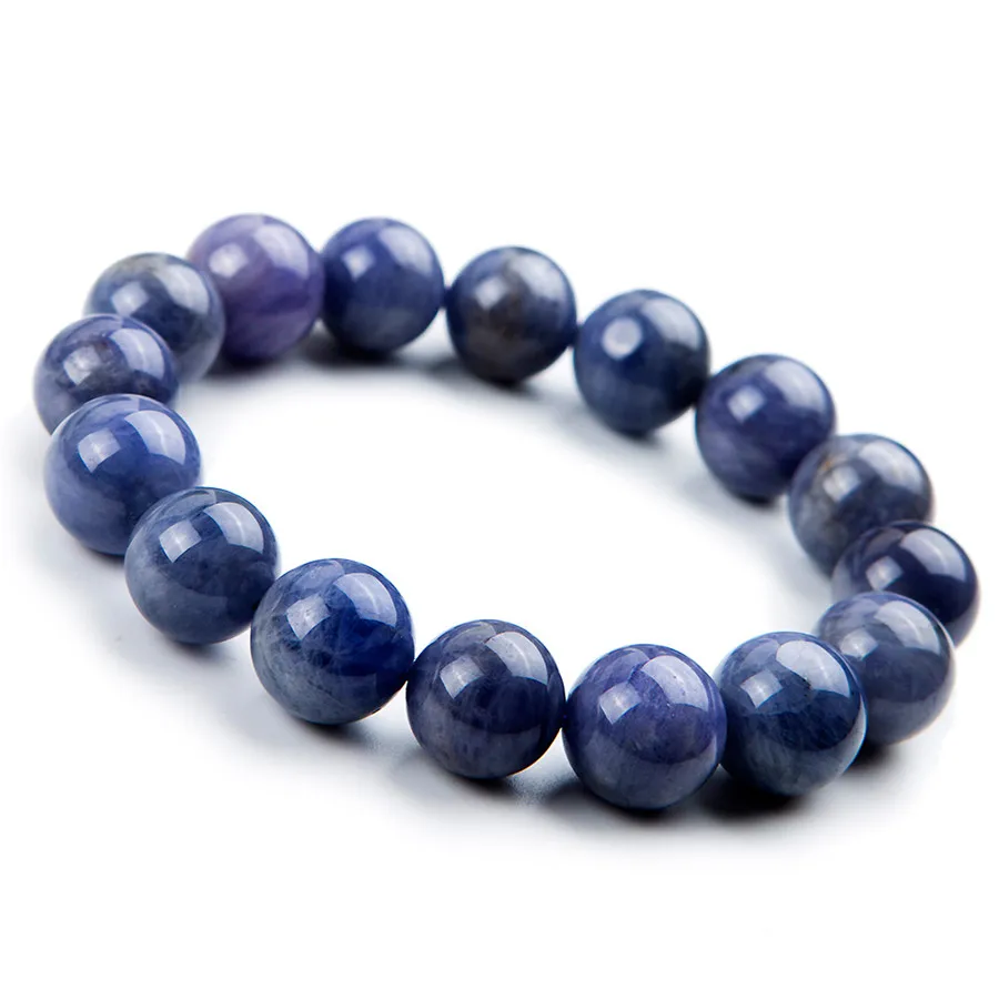 

14mm Genuine Blue Natural Stone Stretch Bracelet Women Men Charm Powerful Big Round Bead Bracelet