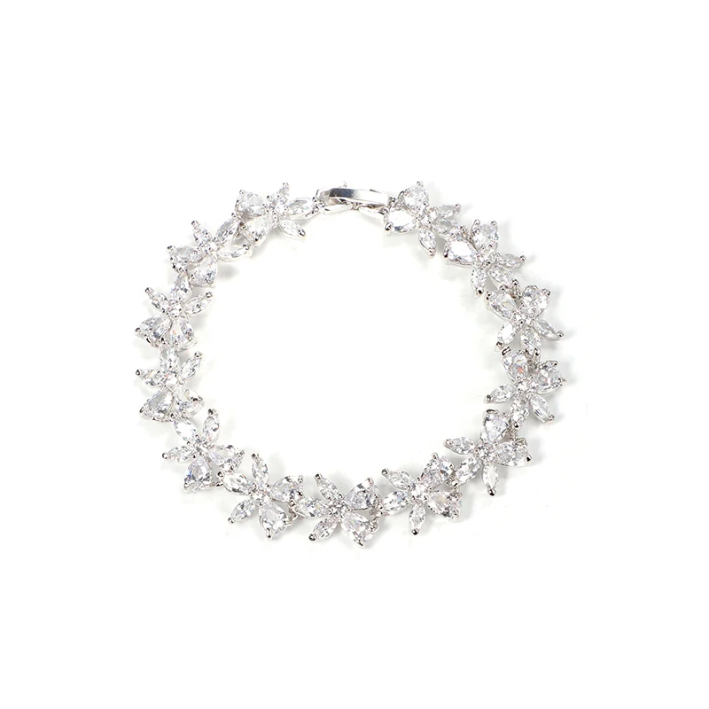 

ChengLong The White AAA CZ Petals Wedding And Party Bracelet In Rhodium Cover
