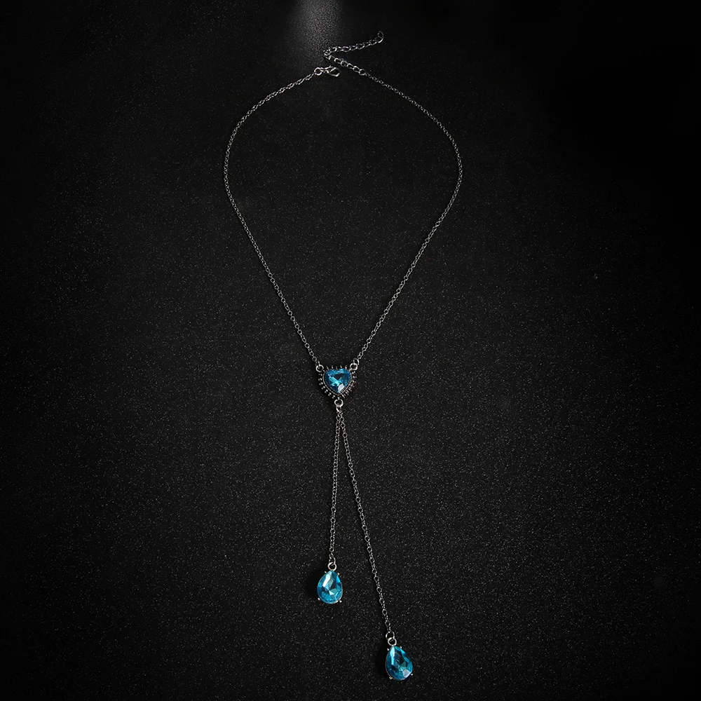 1 Pcs Women Fashion Boho Blue Crystal Long Water Drop Pendant Multilayer Necklaces Collar Vintage Choker Wedding Party Jewelry | Украшения