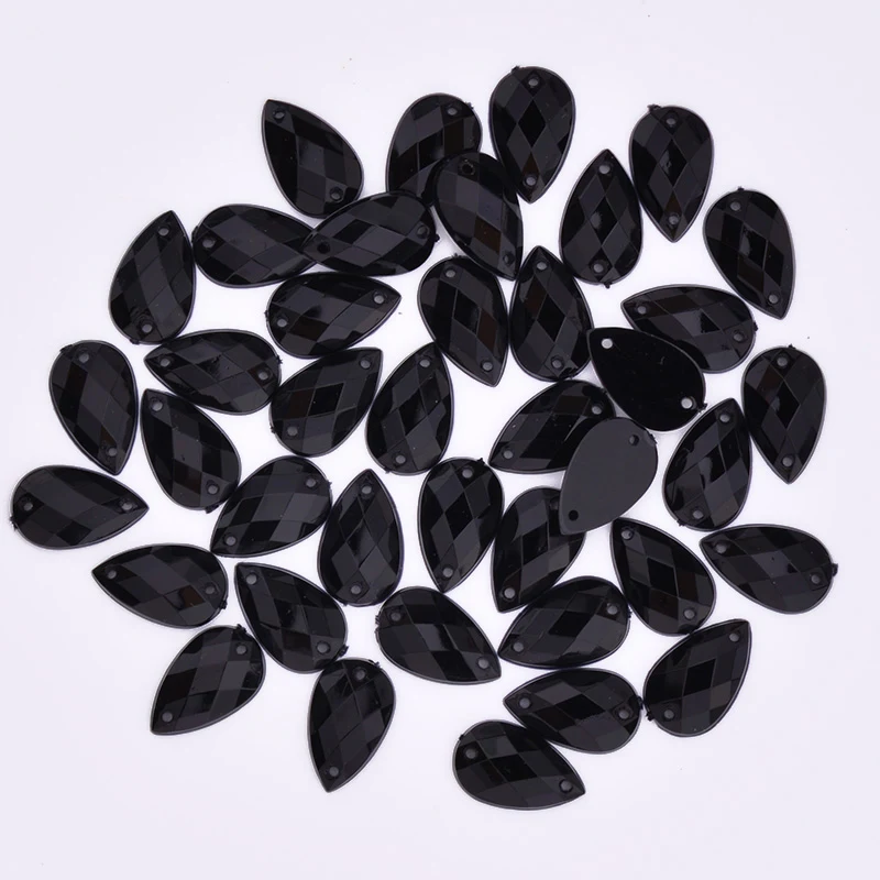 07 Black JUNAO, 1000 шт, 8*13 мм, Пришивные разноцветные стразы в виде капель, аппликация с плоской задней стороной, акриловые стразы, алмазные стразы, для шитья, хрустальный камень, сделай сам, рукоделие - Цвет: 07 Black