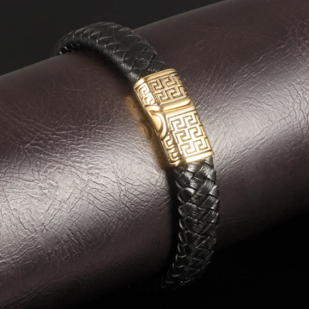 Панк мужские кожаные Браслеты Новая Мода 2 цвета Нержавеющая сталь магнит