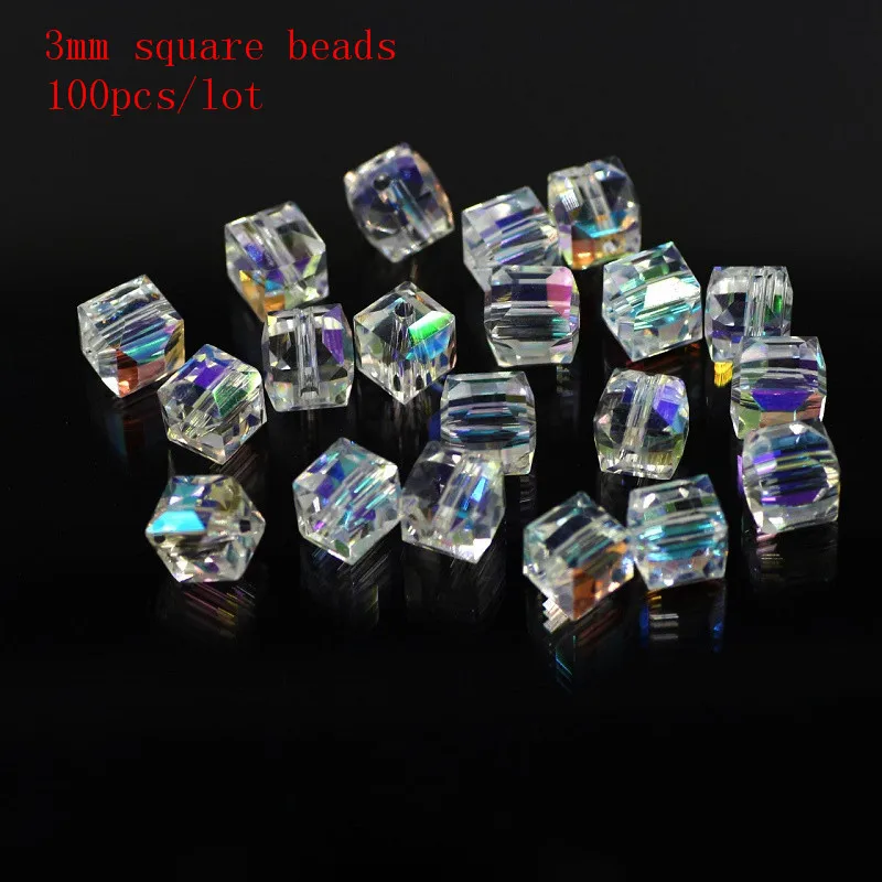3mm 95pcs AB цветные хрустальные Квадратные бусины для изготовления украшений декоративные стеклянные бусы "сделай сам" материал Кристальный куб прозрачные бусины 2 3 4 6 8 10 мм - Цвет: 3mm 95pcs