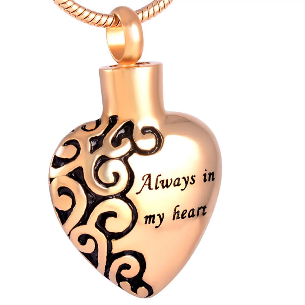 

"Always in My Heart"Engraved Memorial Jewelry Ashes Keepsake Pendant for Ash Holder Stainless Steel Heart Cremation Urn Necklace