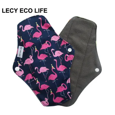 [LECY ECO LIFE] прокладки для месячных прокладки ежедневные Многоразовые водонепроницаемые подкладки для мам с рисунком Фламинго из бамбукового угля и флиса для женщин