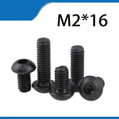 

Free Shipping 100pcs M2x16 mm M2*16 mm yuan cup Half round pan head black grade 10.9 carbon Steel Hex Socket Head Cap Screw