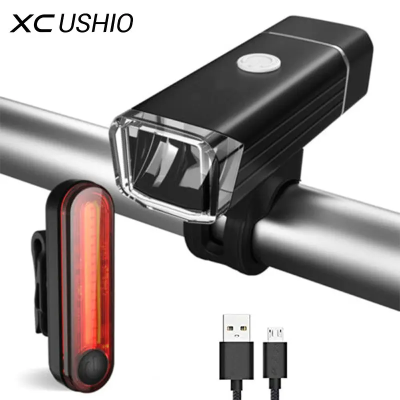 XC USHIO USB Rechargeable LED Bicycle Light Set Front Headlight Bike Lamp Caution TailLight Waterproof Accessories | Спорт и
