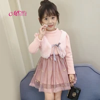 children dresses spring autumn girls fake two pieces of dress cotton fashion kids long sleeve dresses for girls 3 4 5 6 7 years