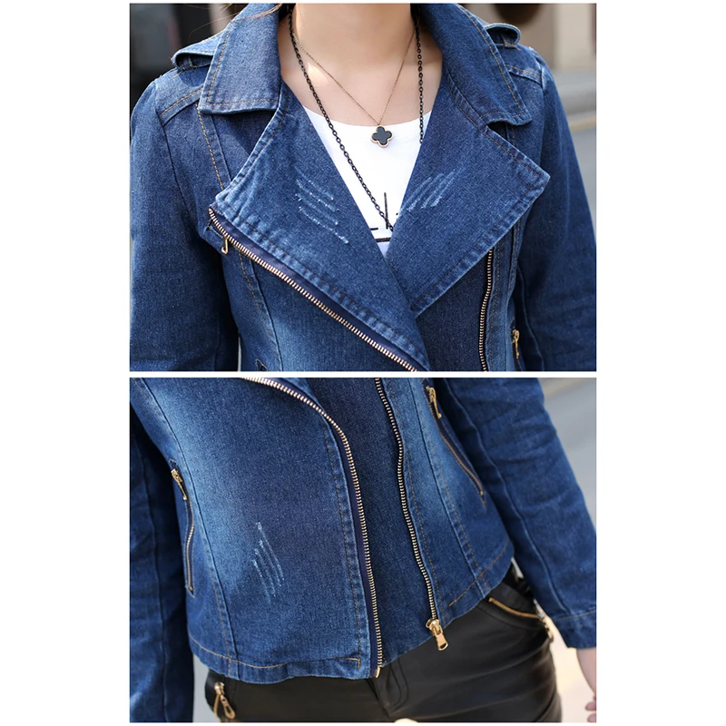 Женская джинсовая куртка с длинными рукавами синяя на молнии новинка весны 2019 |