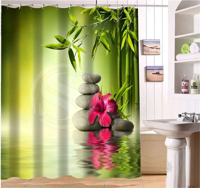 CHARMHOME WJY504K4 Custom Spa zen stones flowers bamboo Fabric Modern Shower Curtain bathroom Waterproof | Дом и сад