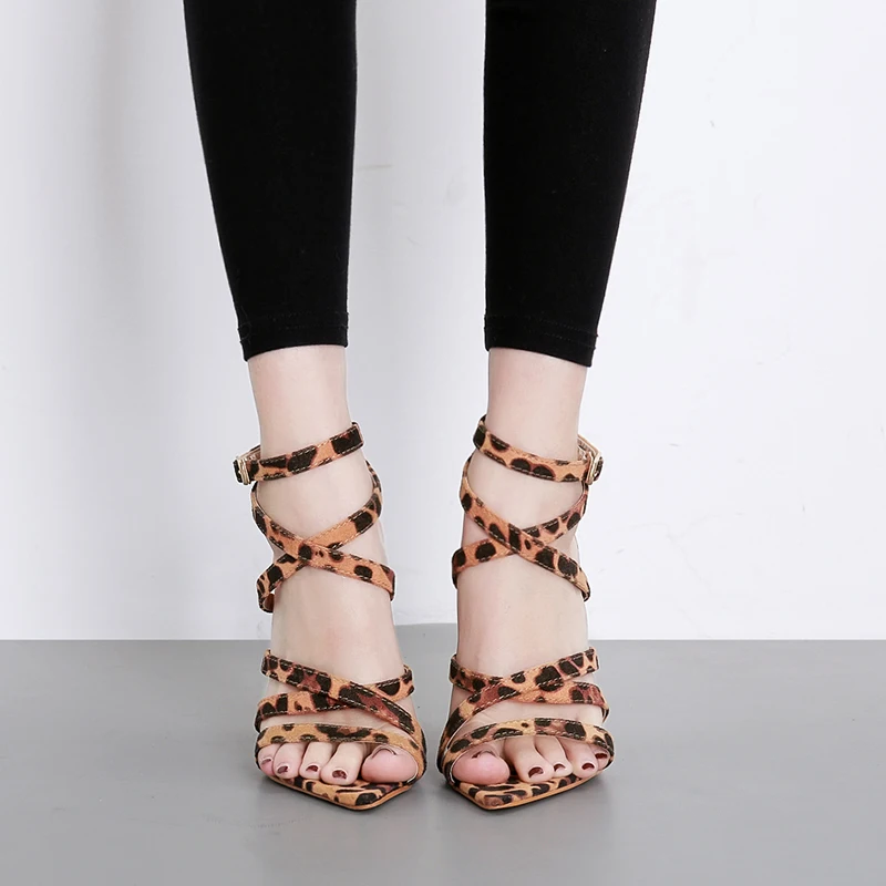 

WETKISS Cross Strap Women Sandals Open Toe Footwear Fashion Party High Heels Sandals Female Sexy Leopard Shoes Woman Summer 2019