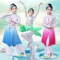 new design 3 color yangko dance clothes umbrella ethnic dance childrens classical dance costume fan dance stage costumes